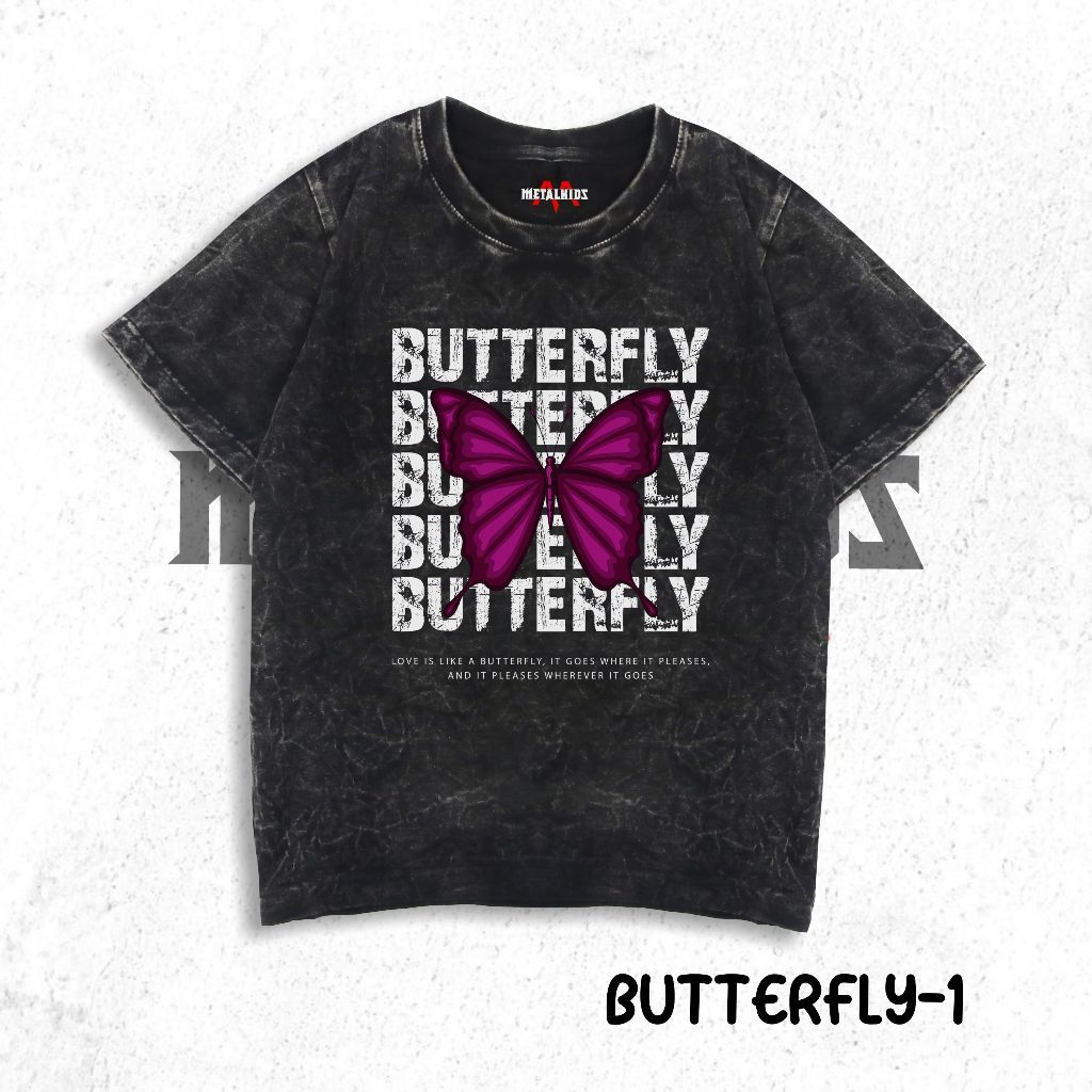 Kaos Anak Butterfly Tshirt Washed Unisex kaos BUTTERFLY 1-6