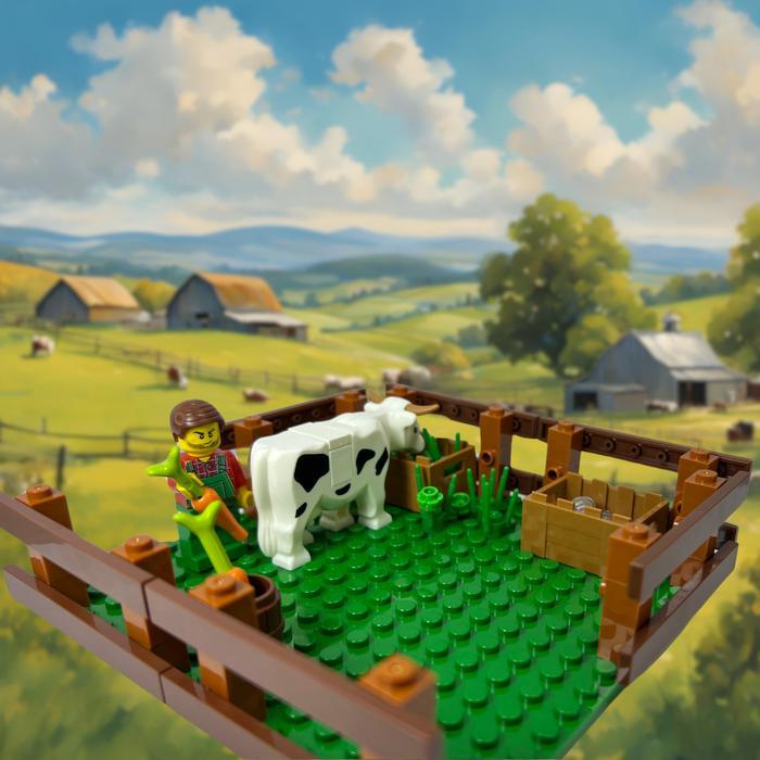 Mainan Anak Blok Block Bangunan City Farm Kandang Sapi Animal Cowshed 14001