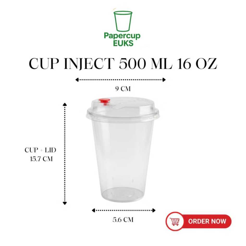 (25 PCS ) Cup Plastik Inject + Tutup Flat | Ukuran 500 ml (16 oz) | Gelas Plastik Boba, Kopi Susu, J