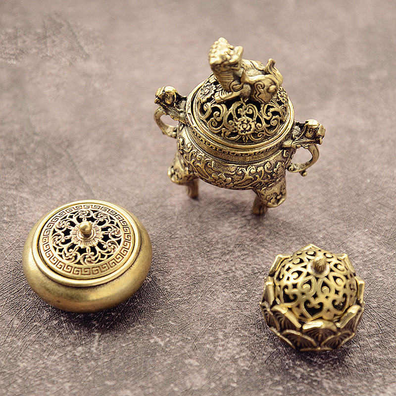 Brass Pocket Lotus Jiung Incense Burner Hollow Incense Mini Incense Burner
