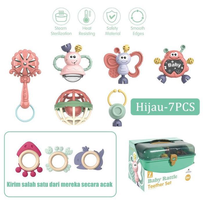 7pcs Kotak Bayi Teether Mainan/ Mainan Kerincingan Bayi/ Mainan Teether Bayi/Teething Kit Mainan/ Ma