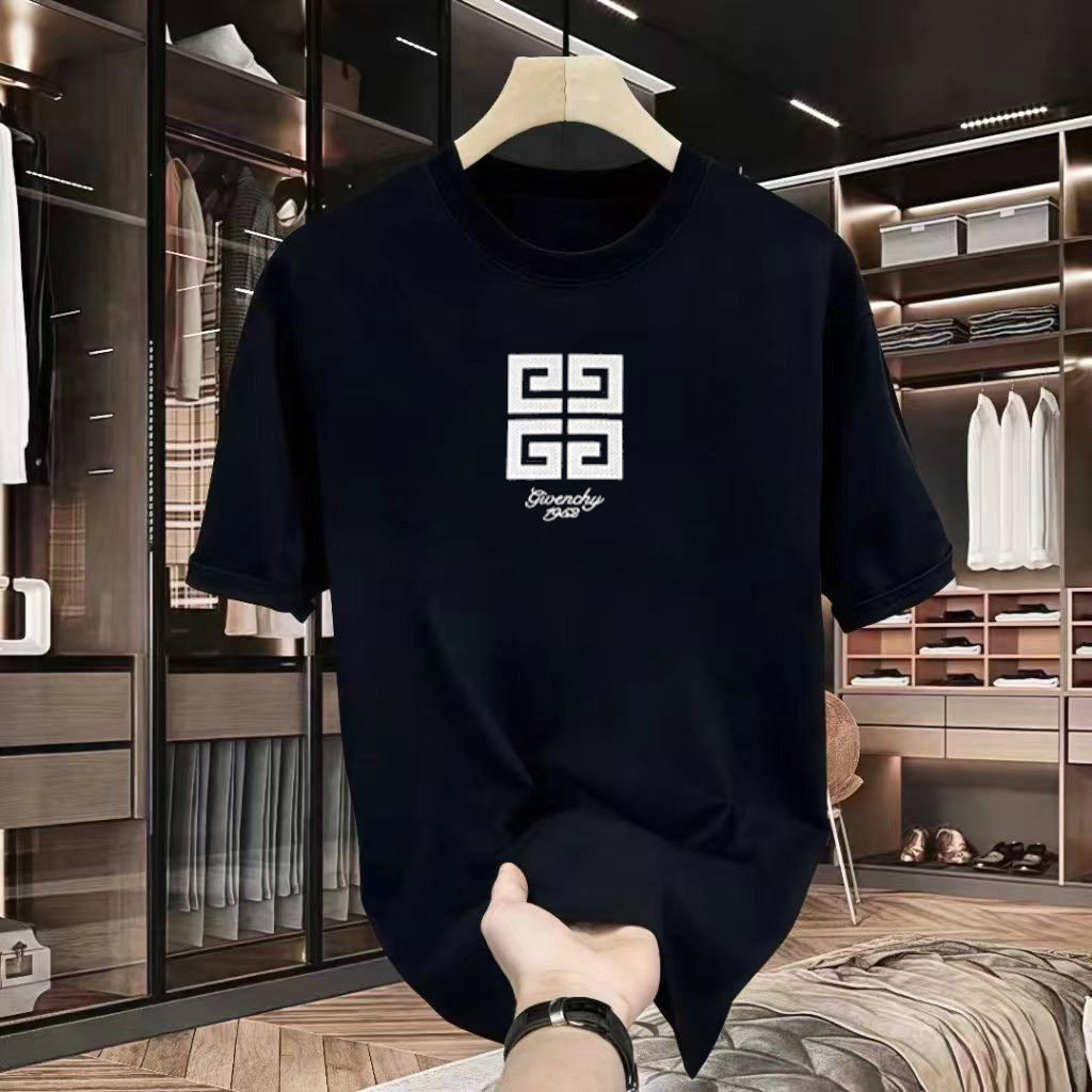 GIVENCHY Kaos Lengan Pendek Leher Bulat Pria Baru dengan Logo Bordir dan Cetakan Fashion Trendy Baya