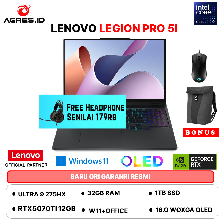 LENOVO LEGION PRO 5 OLED ULTRA 9 275HX RTX5070TI 32GB 1TB W11+OHS+M365B 16.0 WQXGA 240HZ -1LID