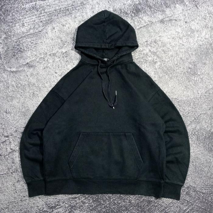 jaket Hoodie MUSINSA STANDARD basic polos hitam bahan tebal murah size L fit XL