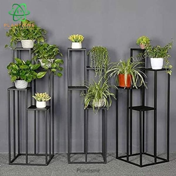 Rak Tanaman – Quadro Plant Stand Rak Pot Bunga 4 Tingkat Besi Hitam | Square Metal Flower Shelf untu