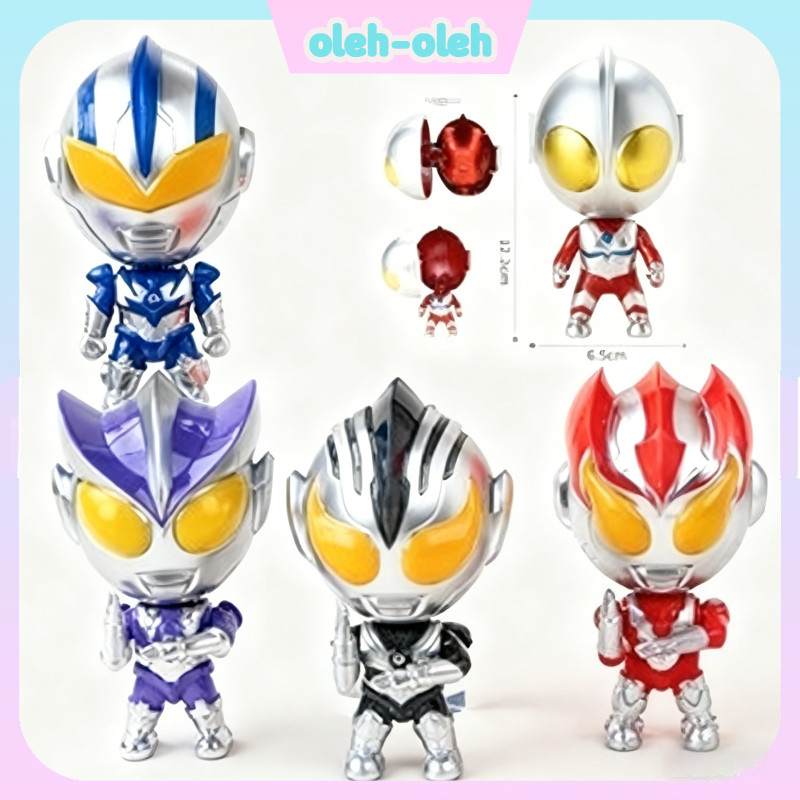 Mainan Transformasi Q-Version Ultraman, Action Figure Superman, Boneka Mini, Telur Twist (Gashapon),