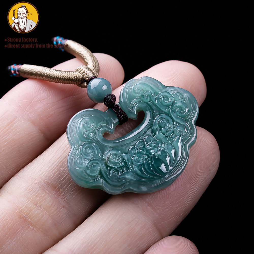 Alam Sebuah batu giok, liontin teratai ruyi air biru 25.3 * 32.2 * 3.9mm