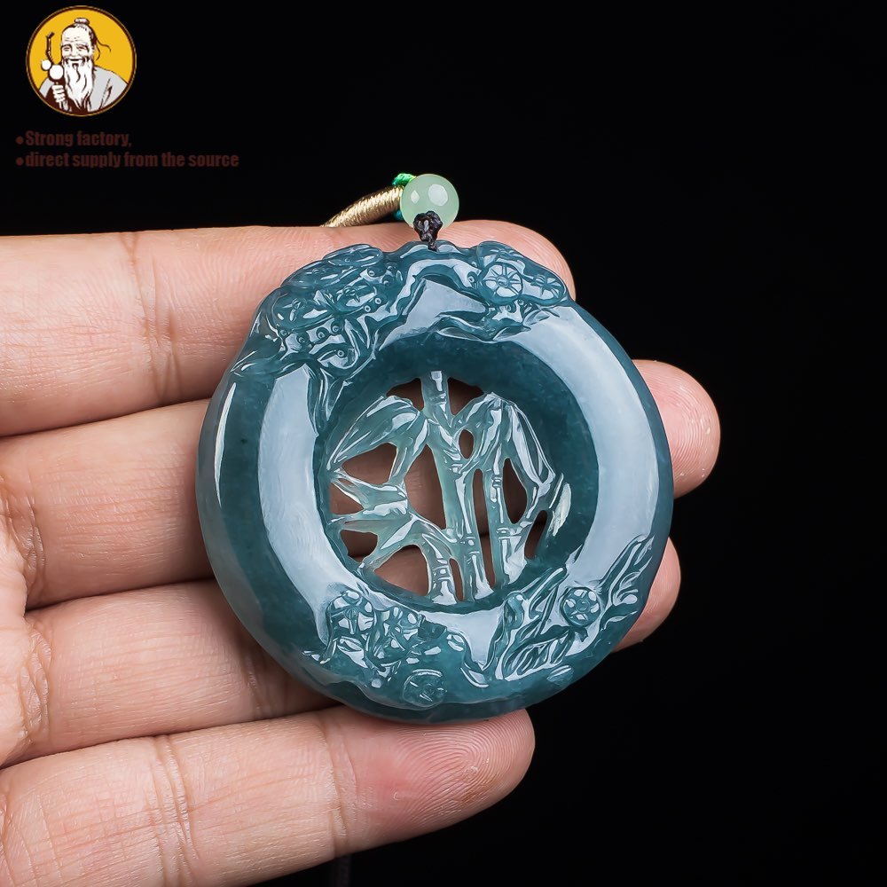 Giok giok alami barang, liontin es air biru, liontin bambu