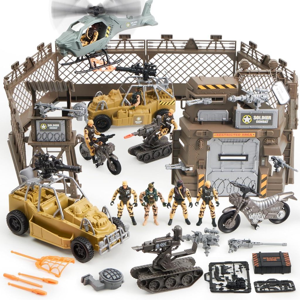 7419 JOYIN Military Base Toys Set Including Army Vehicles, Army Men Action Figures Accessories Milit