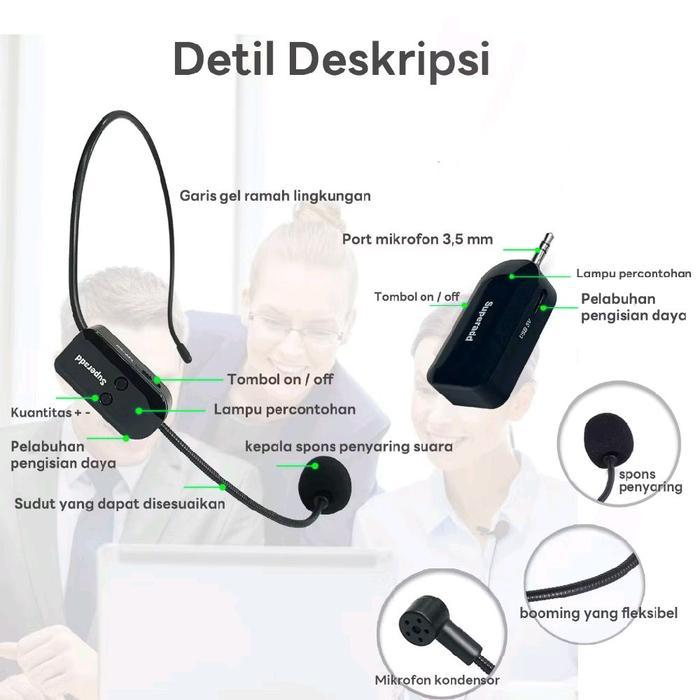Mic wirelles clip on bando heandset microphone wirelles meating mengajar streaming  rekam vidio mic 