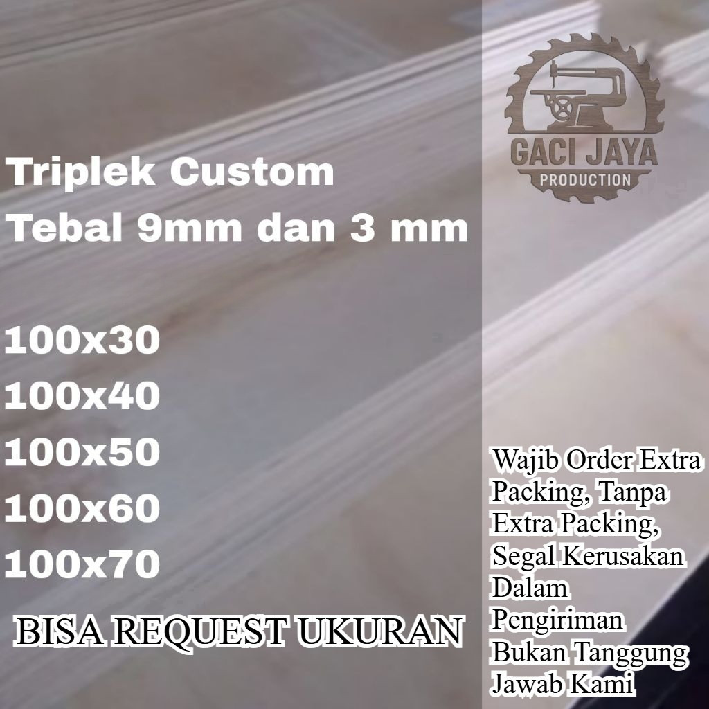 TRIPLEK 100X50 CUSTOM MULTIPLEK TEBAL 9MM 7mm 6mm 5mm DAN 3MM Lebar Panjang 100 CM