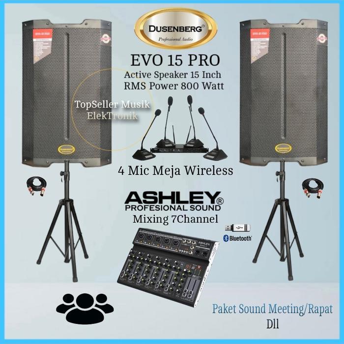 Paket Sound System Meeting/Rapat Speaker 15 Inch Aktif 4 Mic Meja ORI
