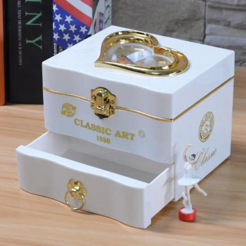Music Box Rotating Dancer Ballerina Piano Music Box Gift for Birthday Plastic Jewelry Box Girls Hand