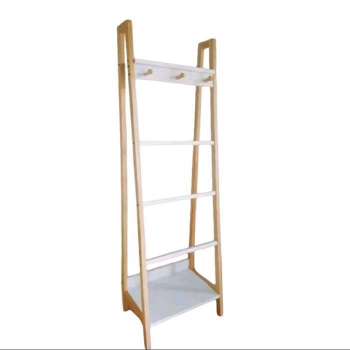 PROMO RAK MUKENA HIJAB BUKU kayu lokal tebal berkualitas - NATURAL, 125 cm rak  serbaguna kekinian m