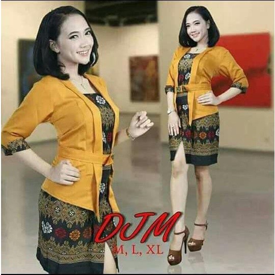 AF Setelan Kebaya Modern Set Kebaya Kutu baru Combi Batik Elnira Lengan Pendek Baby Peach dan Rok Sp