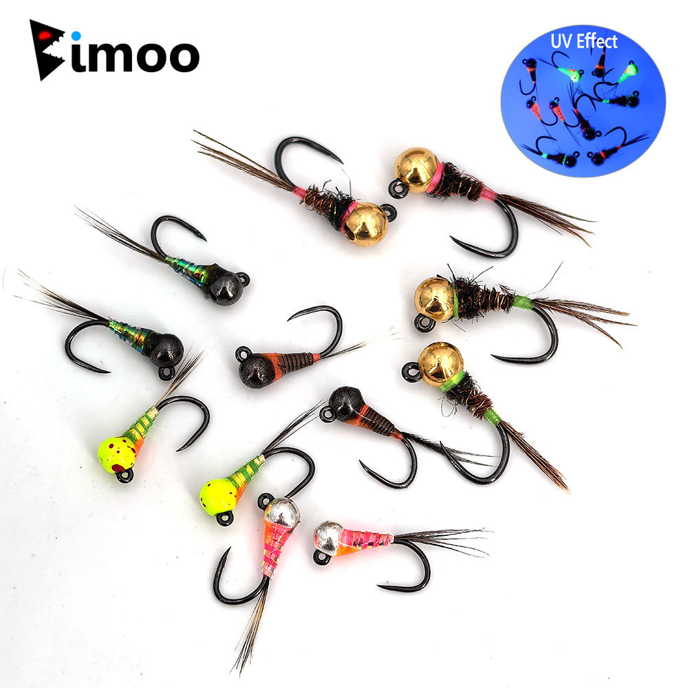 Bimoo 6pcs #14 #18 Barbless Fast Sinking Jig Nymph Fly Epoxy Pheasant Tail Wet Euro Fly Pergon Nymph