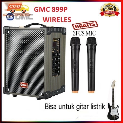 Speaker Portable GMC 899P Bluetooth Karaoke Free 2 Mic Wireless Support Guitar Original new