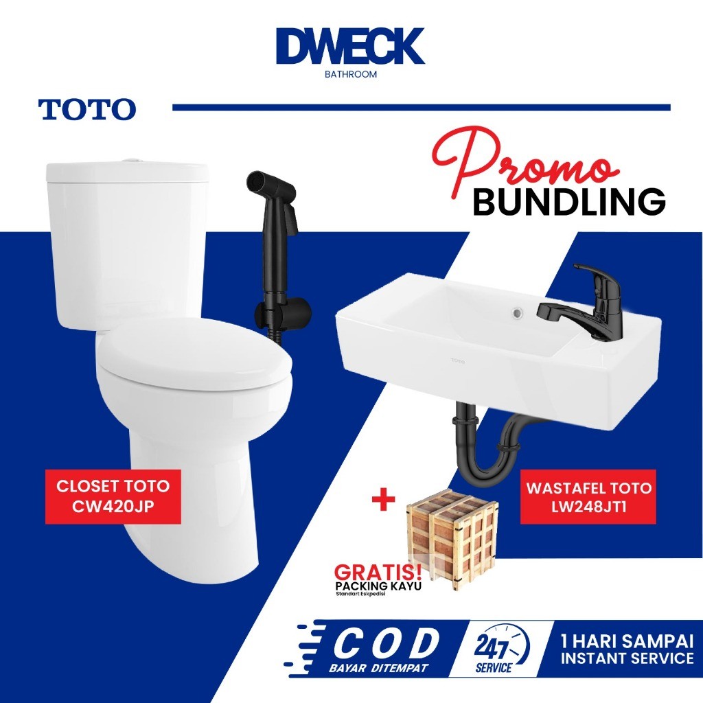 DWECK - PAKET BUNDLING Closet Duduk dan Wastafel TOTO CW420J LW248J Original