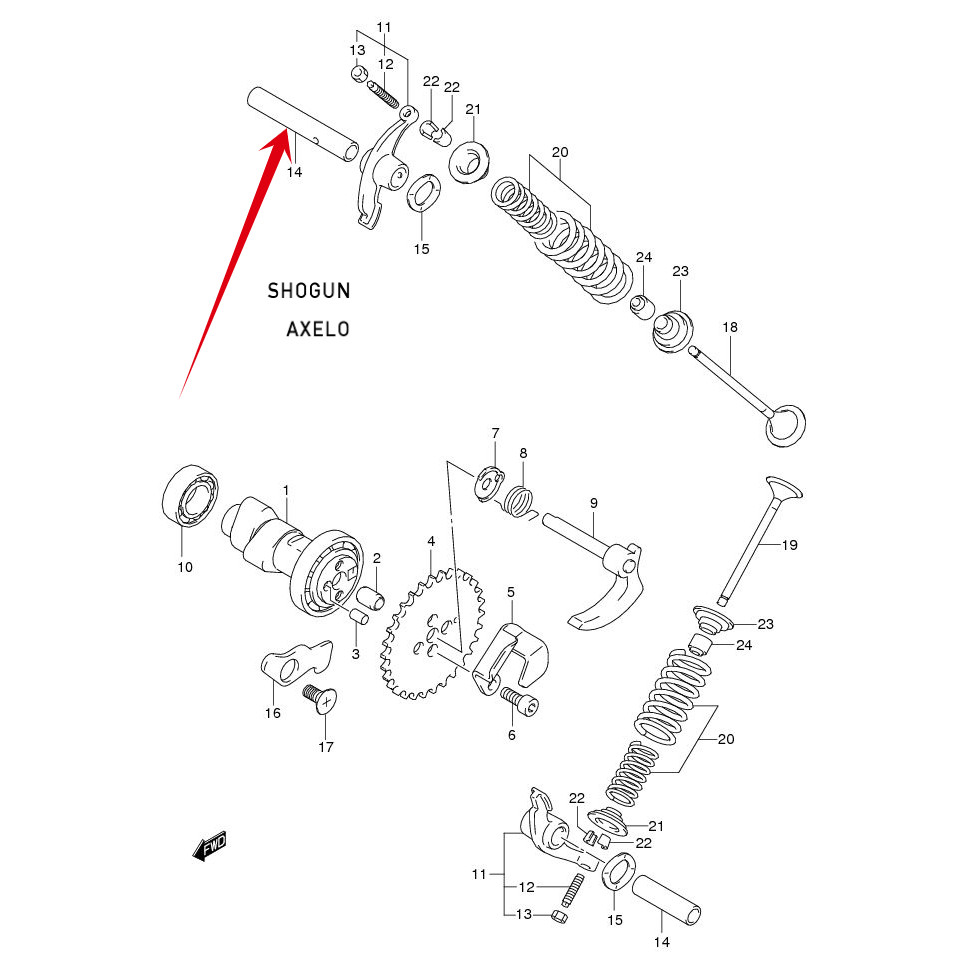 Pen Platuk Klep SHOGUN 125 SP SPIN SKYWAVE HAYATE Shaft Valve Rocker ORI SGP 12861-33G10-000