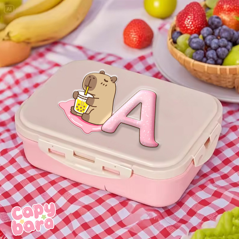 Capybara Pink Lunch Box Girls Boys Kawaii Portable Bento Boxs Student Hermetic Food Crisper Single L