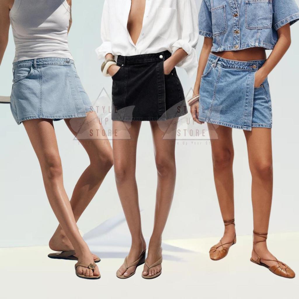[ STYLEUPSTORE ] ZARA Women Wrap Skort Denim Jeans - Rok Celana Wanita Jeans Pendek