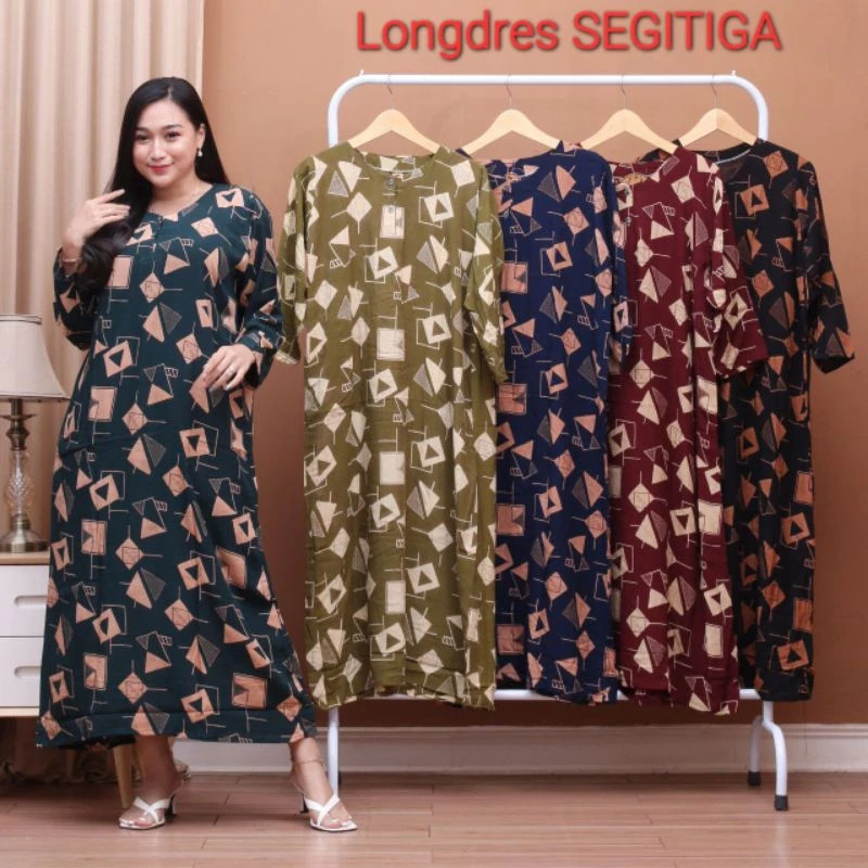 Longdress daster lengan panjang batik rayon kancing ibu hamil gamis baju wanita ibu menyusui