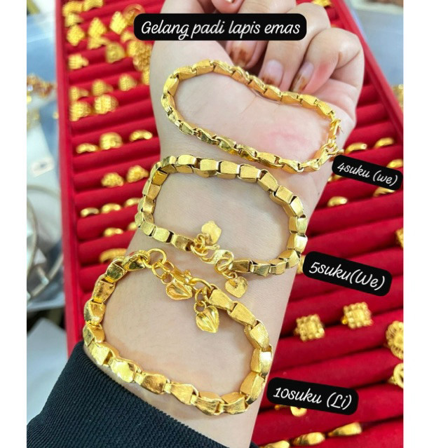 Gelang Padi Palembang Lapis Emas Ukuran 16-19cm