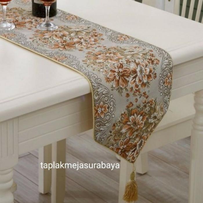 TarasShop Taplak Meja Panjang Eropa Table Runner Belgi Vintage Klasik Mewah - Gold, 270 cm
