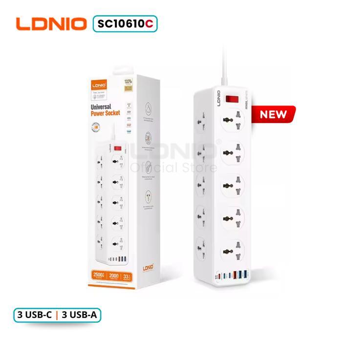 WIREWAVE LDNIO Power Socket SC10610 Support PD QC 3.0 10 Outlets 6 USB Ports Panjang Kabel 2 Meter -