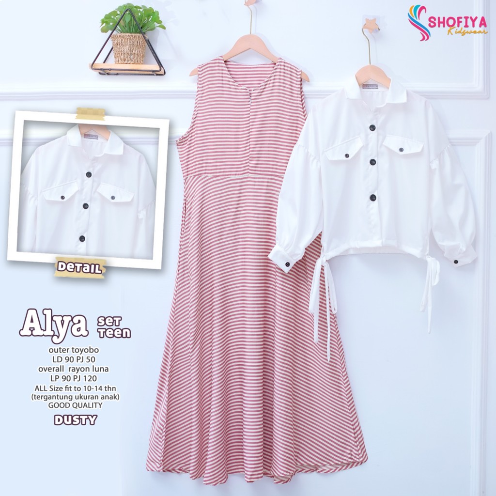 SHOFIYA OFFICIAL STORE ALYA TEEN OVERALL SET TUNIK WANITA MUSLIM TERBARU MOTIF STRIPE TUNIK POLOS