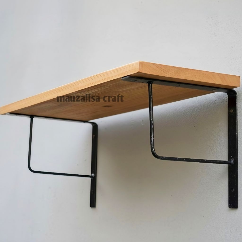 RAK DINDING KAYU SOLID MINMALIS - Tempat Penyimpanan Barang Siku Besi Kokoh