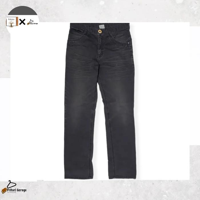 Raw Denim Tebal Coated Jeans W. ada Straight Black Charcoal Wash 28