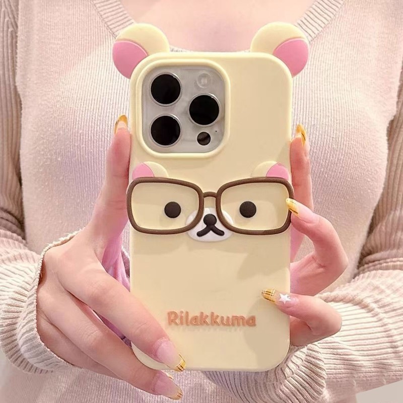 For iPhone 17 16 15 Pro Max 14 Plus 13 12 11 7 8 SE 4 4S 5 5S Cute Glasses Bear Silicone Soft Phone 