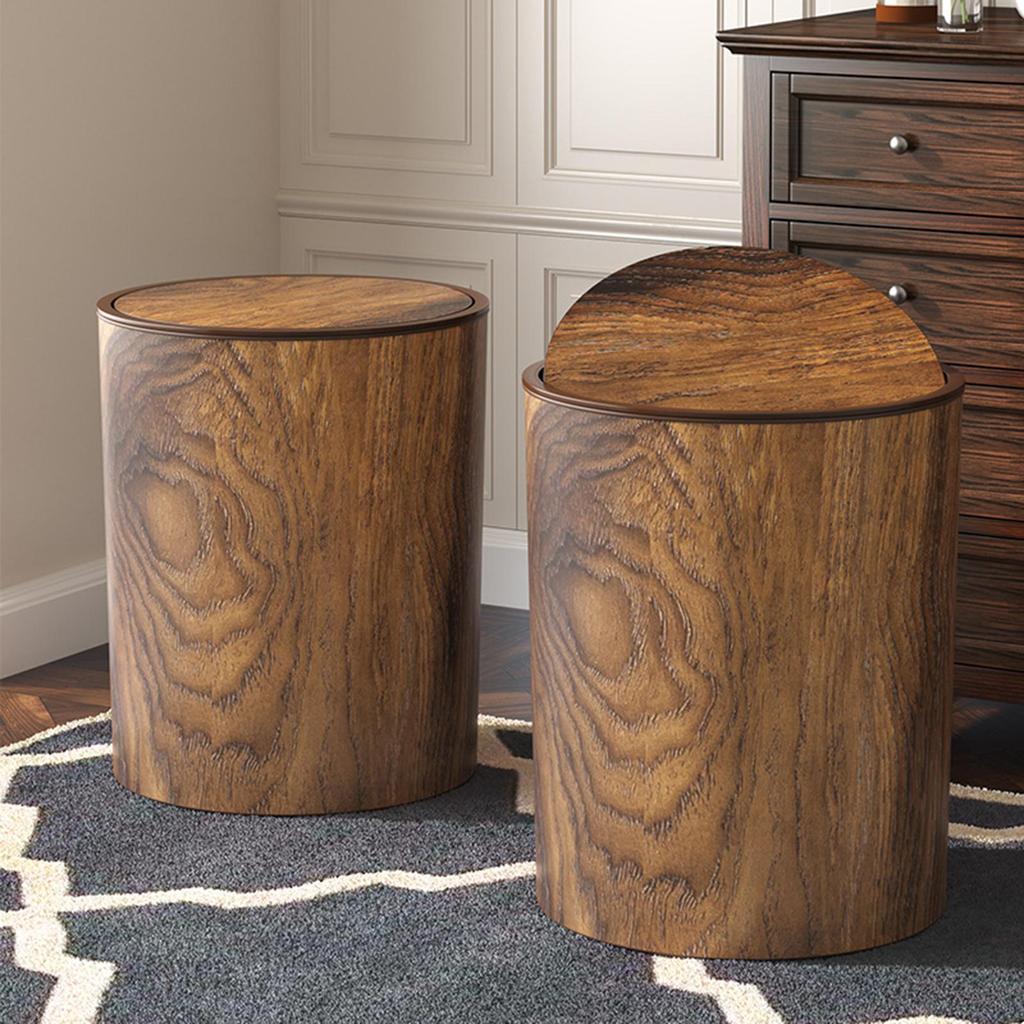 Wood Grain Bathroom Trash Can plastic Lidded Wastebasket Trash Can Retro Waste Paper Rubbish Trash c