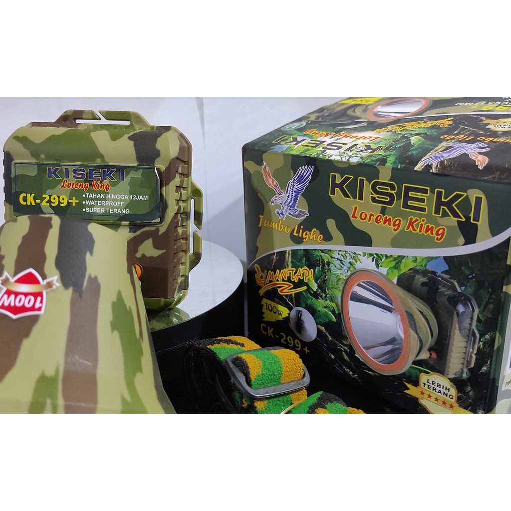 Bintang Ofc Senter Kepala LED Super Terang Loreng King 100 Watt Kiseki CK-299 Cahaya Putih Senter Ke