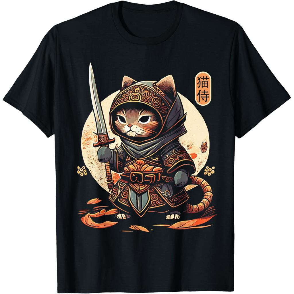 *COD* Tato Kucing Samurai Jepang Kaos Kucing Ninja Kawaii