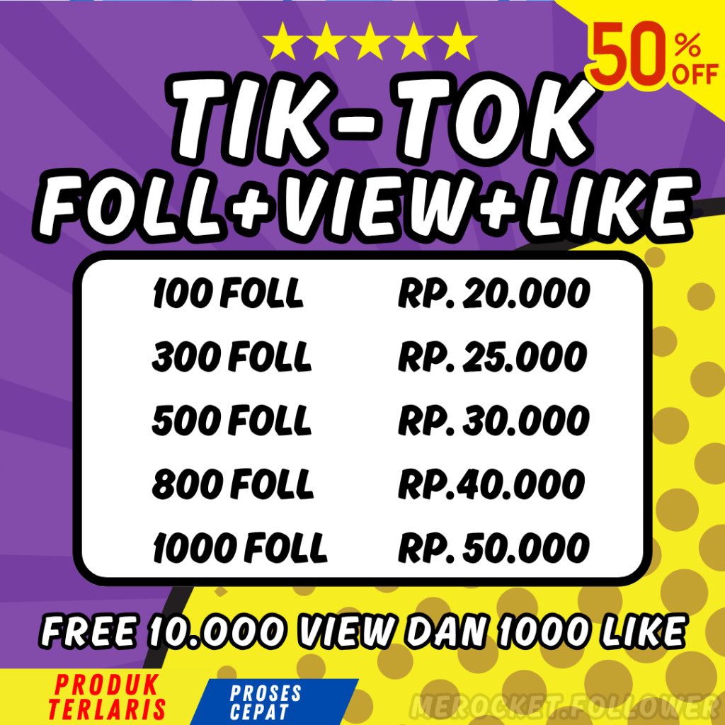DISKON Paket FYP Followers Tiktok Free 10000 View Like Premium Murah Aman Cepat Bergaransi Follower 