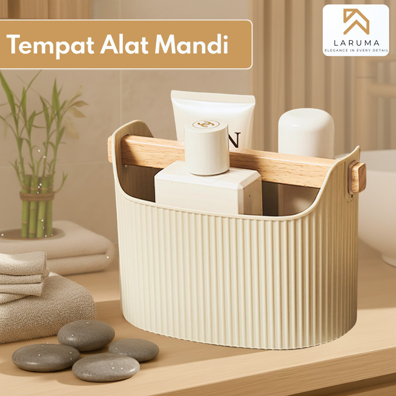 Keranjang Sabun Mandi Pegangan Kayu Keranjang Storage Basket Serbaguna Tempat Alat Mandi Aesthetic