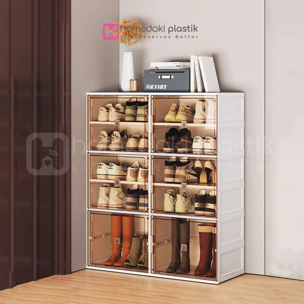 Homedoki Lemari Sepatu Lipat/Lemari Sepatu Plastik/Kabinet Sepatu Serbaguna