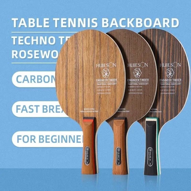 Huieson Bet Tenis meja Pingpong kayu High Tech surface 5 ply wood + 2 ply Carbon Fiber Blade Fast at
