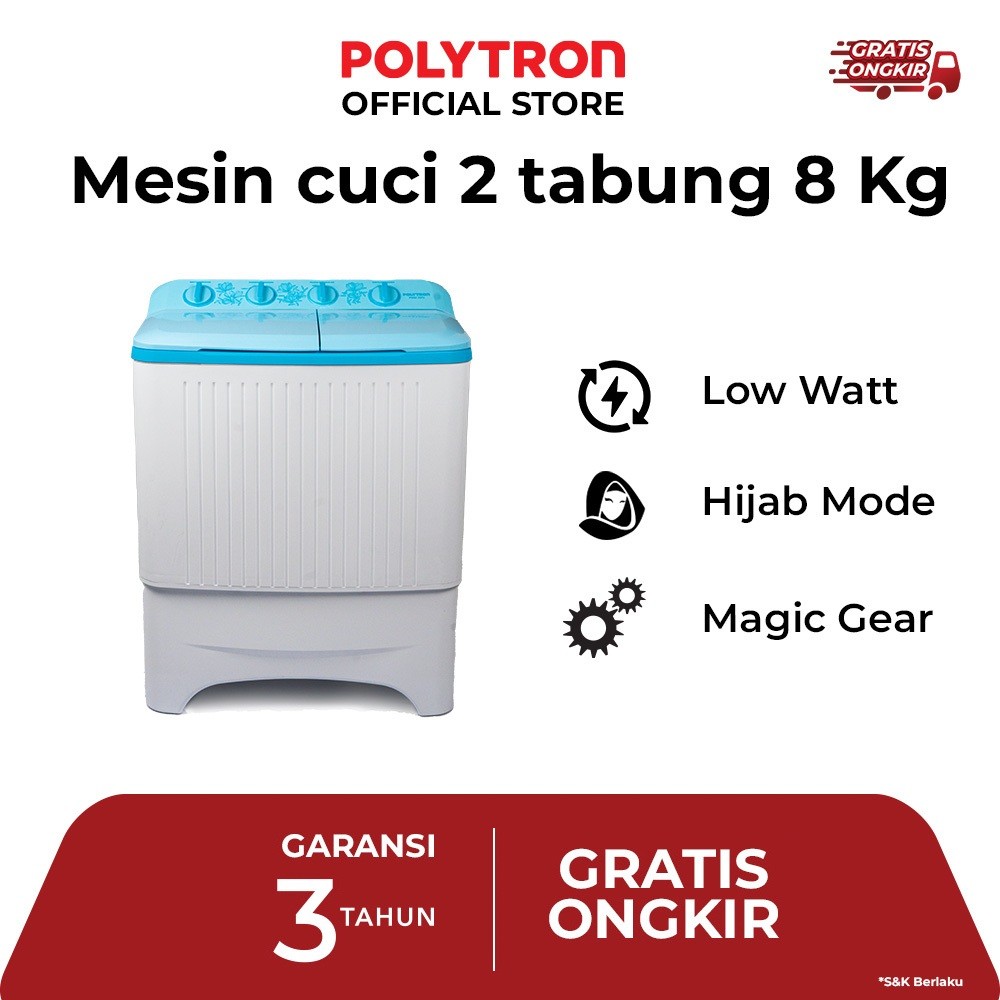 PROMO POLYTRON Mesin Cuci 2 Tabung Giant Series  8 KG - PWM 8073B