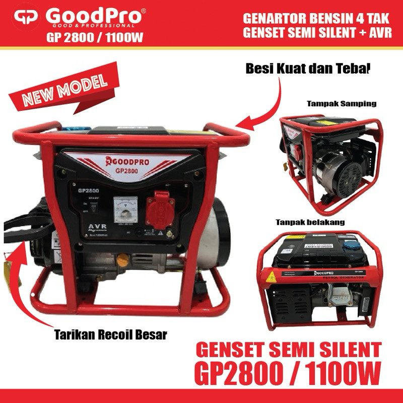 PROMO Genset 1000 Watt 1100 Watt 4Tak Max 1250 Watt AVR Genset 1kw Semi Silent GP2800