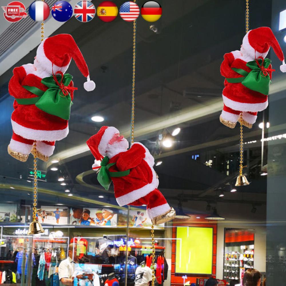 Novelty Climbing Santa Claus on Rope with Music Christmas Ornament Electric Santa Claus Climbing Rop