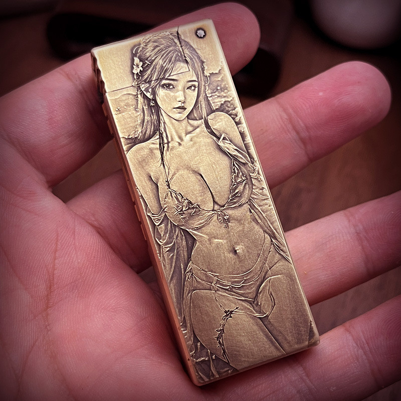 Trench Kerosene Lighter Full Brass Body Classic Retro Engraved Surface Side Wheel Ignition Slim & Se