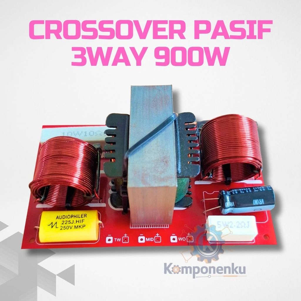 Crossover Pasif 3 Way 900W Speaker Audio Filter Woofer Mid High Induktor MKP