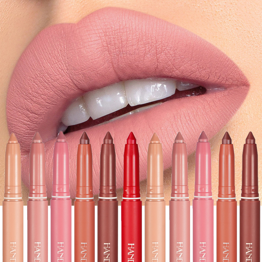 Lipstik Nude Pink Matte, Pensil Garis Bibir Pensil Tahan Air Tahan Lama 12 Warna