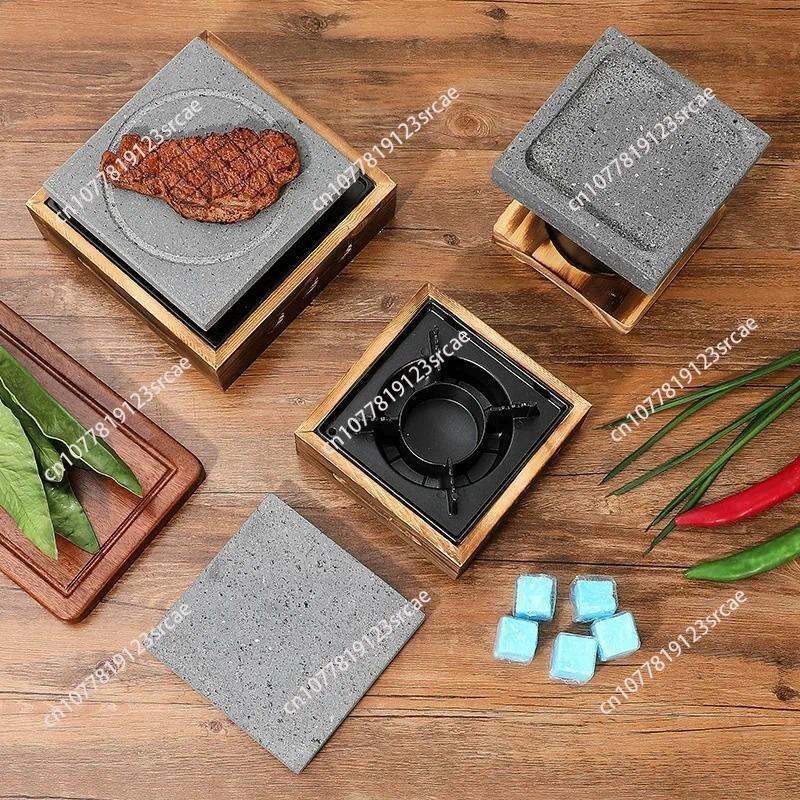 Japanese Lava Cooking Stone with Alcohol Stove Set Steak Hot Stones Indoor Grill Sizzling Hot Steak 