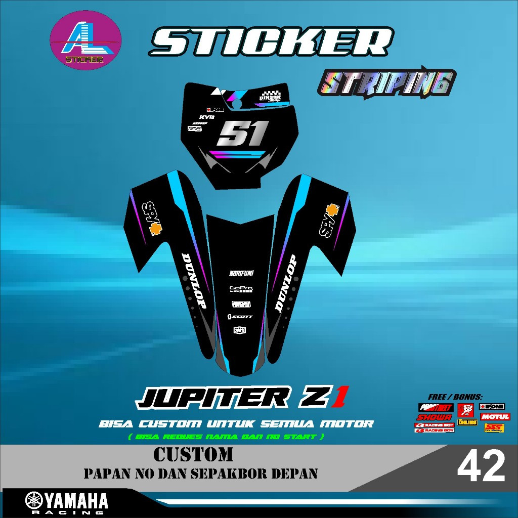DECAL SETICKER  RBT PAPAN NO SETAR DAN SEPAKBOR DEPAN JUPITER Z1 TERBARU BISA CUSTOM UNTUK MOTOR RBT