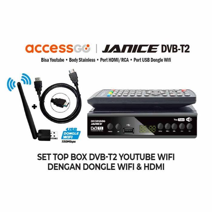 Set Top Box Paket Komplit DVB-T2 STB Janice U-002 TV Box Dital Full Metal Body - STB+DONGLE+HH DEFIN