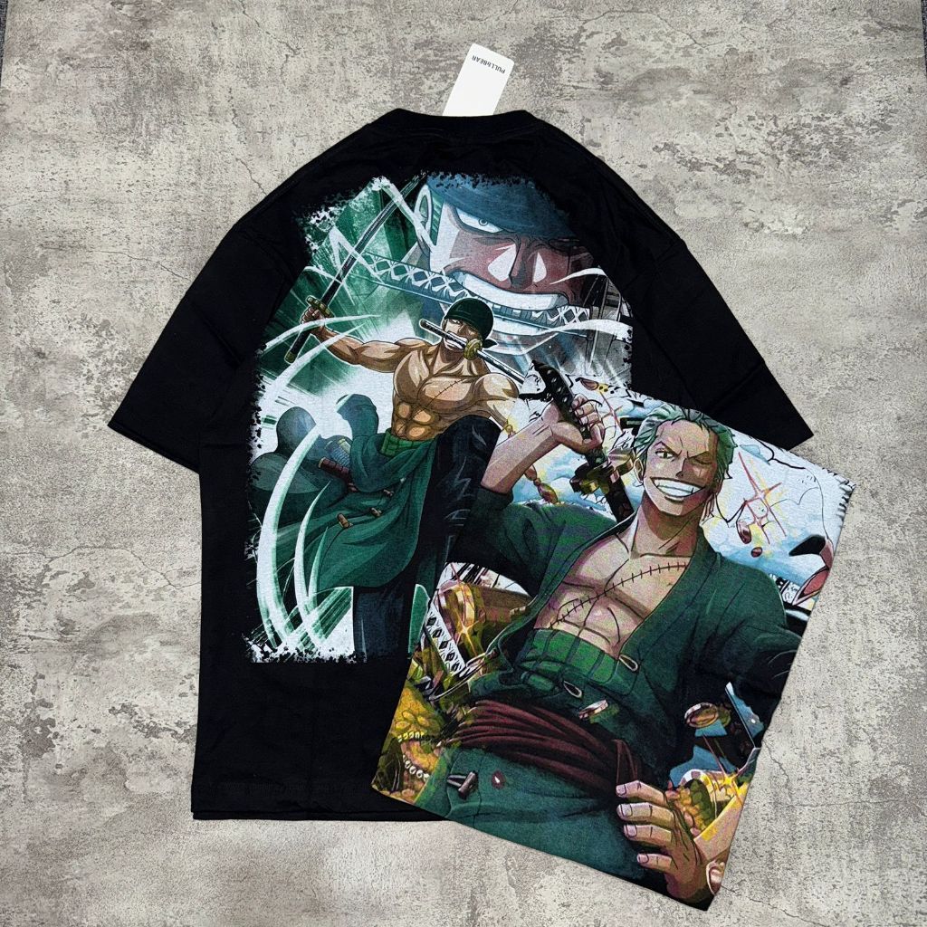 Baju Kaos P&B Oversize One Piece RORONOA ZORO - T Shirt Vintage One Piece ZORO Oversized Black 20s K